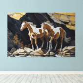 岩のアートワークを散歩する2本のホースCanv キャンバスプリント (インサイチュ (ウッドフロア))