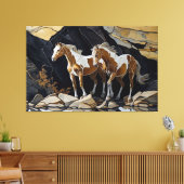 岩のアートワークを散歩する2本のホースCanv キャンバスプリント (インサイチュ (リビング))
