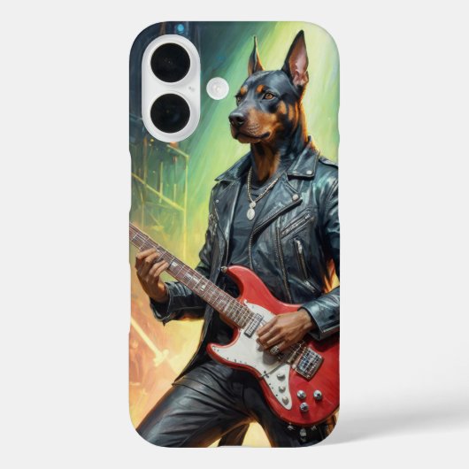 岩のステージでギターを弾くドーベルマン Case-Mate iPhoneケース (裏面)