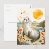 岩の上でくつろぐカートゥーンのシール ポストカード (正面/裏面)