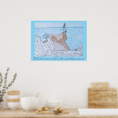 岩の上に波を打ち砕くペリカン ポスター (キッチン)