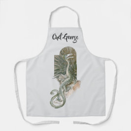 岩の上に神話のトカゲの竜、ヴィンテージ神話 エプロン