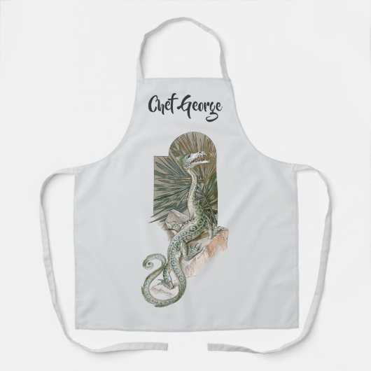 岩の上に神話のトカゲの竜、ヴィンテージ神話 エプロン (正面)