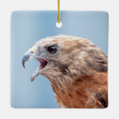 岩の上に赤い猫背のタカ セラミックオーナメント (裏面)