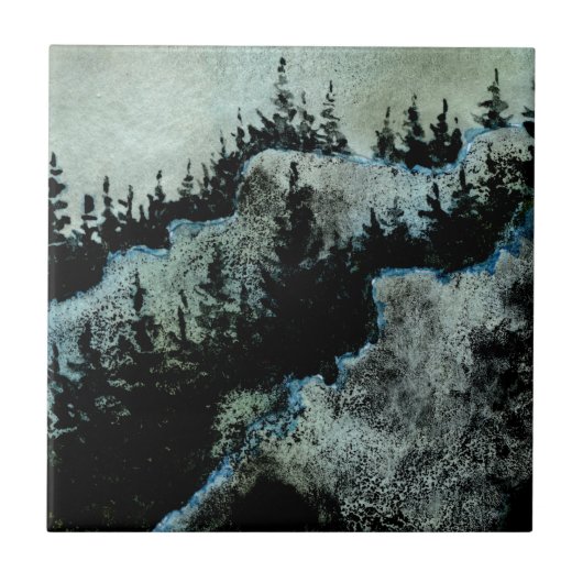 岩の上に隠れた山の男の松 タイル (正面)