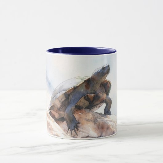 岩の上のカメ 爬虫類アート マグカップ (中央)