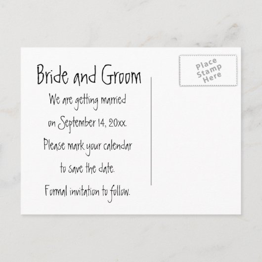 岩の上のビーチ結婚式日付を保存 案内ポストカード (裏面)