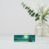 岩の上のヨガ瞑想ポーズ　満月　星　夜 スキニー名刺 (スタンド正面)