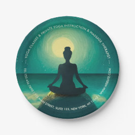 岩の上のヨガ瞑想ポーズ　満月　星　夜 ペーパープレート