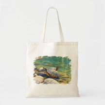岩の上の日光浴をする2匹のカメの自然アート