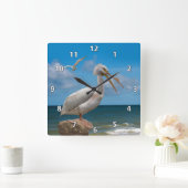 岩の上の白いペリカン スクエア壁時計 (ホーム)