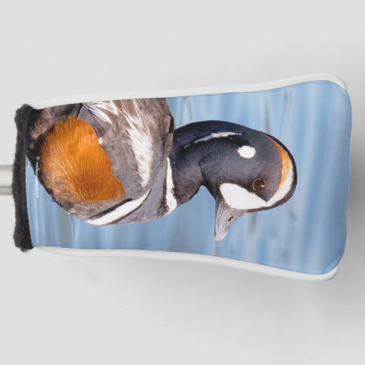 岩の上の美しいハーレクインアヒル ゴルフヘッドカバー (正面)