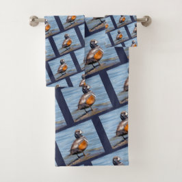 岩の上の美しいハーレクインアヒル バスタオルセット