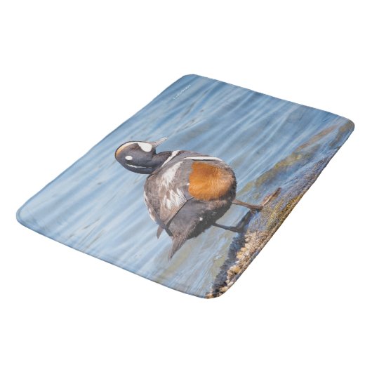 岩の上の美しいハーレクインアヒル バスマット (アングル)