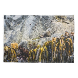 岩の上の若い毛皮のシール 枕カバー