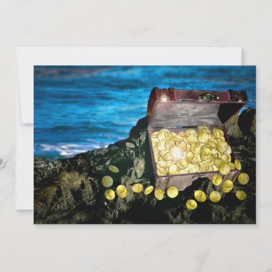 岩の上の金ゴールドの宝箱 招待状 (正面)