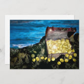 岩の上の金ゴールドの宝箱 招待状 (正面/裏面)