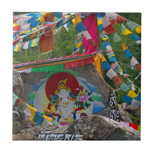 岩の上絵画の仏教徒 タイル (正面)