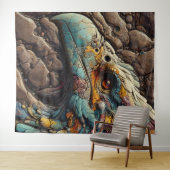 岩の中で絶滅した鳥の化石 – AI Art タペストリー (インサイチュ(横))