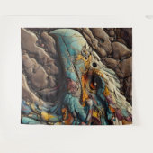 岩の中で絶滅した鳥の化石 – AI Art タペストリー (正面(横))