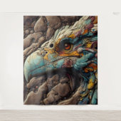 岩の中で絶滅した鳥の化石 – AI Art タペストリー (正面)