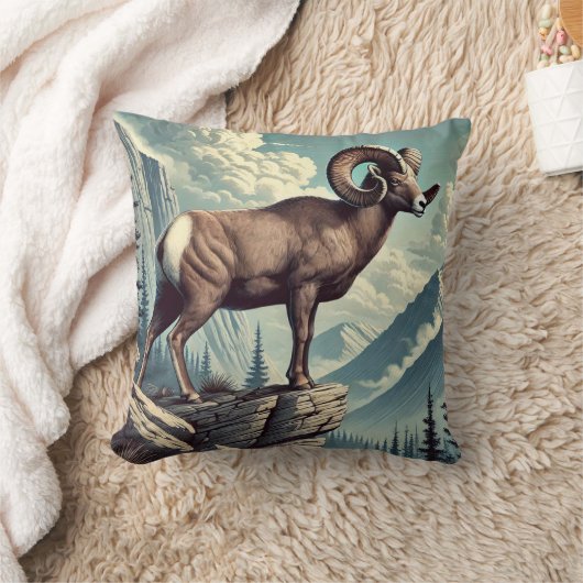 岩の多いアウトクロップの上のヒツジ クッション (ブランケット)