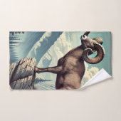 岩の多いアウトクロップの上のヒツジ バスタオルセット (ハンドタオル)