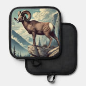 岩の多いアウトクロップの上のヒツジ 鍋敷き (正面/裏面)