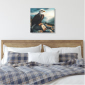 岩の多い地形に止まったワシ キャンバスプリント (インサイチュ (寝室))