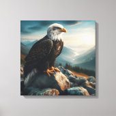 岩の多い地形に止まったワシ キャンバスプリント (正面)