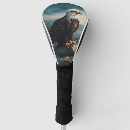 岩の多い地形に止まったワシ ゴルフヘッドカバー (正面)