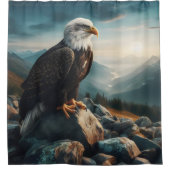 岩の多い地形に止まったワシ シャワーカーテン (正面)