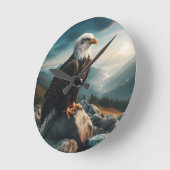 岩の多い地形に止まったワシ ラウンド壁時計 (傾斜)