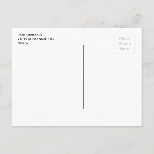 岩の形成、ネバダ州の谷の火災州公園 ポストカード (裏面)