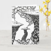 岩の断崖の上の小さな家 イラストカード カード (黄色い花)