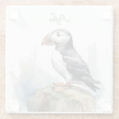 岩の水の色のパフィン、カスタム ガラスコースター (裏面)