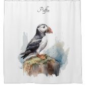 岩の水の色のパフィン、カスタム シャワーカーテン (正面)