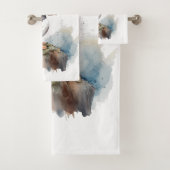 岩の水の色のパフィン、カスタム バスタオルセット (インサイチュ)