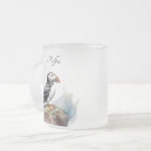 岩の水の色のパフィン、カスタム フロストグラスマグカップ (正面左)