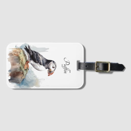 岩の水の色のパフィン、カスタム ラゲッジタグ (正面横)