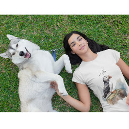 岩の水の色のパフィン、カスタム Tシャツ