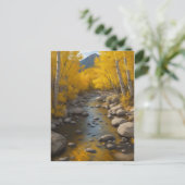 岩の流れ金ゴールド《植物》アスペンの木絵を描々 ポストカード (スタンド正面)