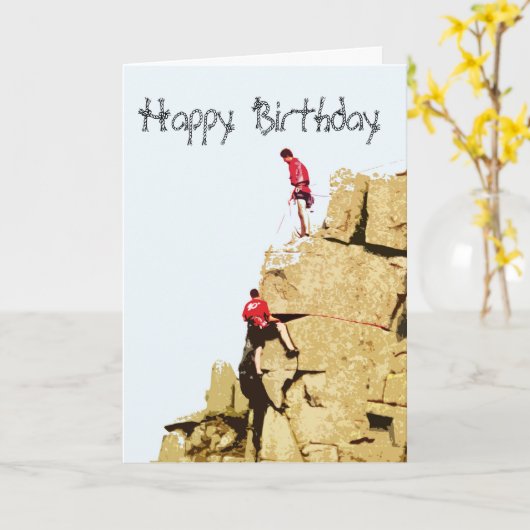 岩の登山者 カード (黄色い花)