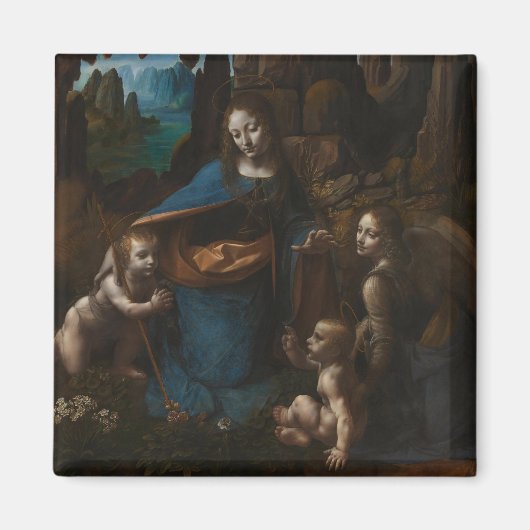 『岩の聖母』聖母マリア、幼児イエス、洗礼者ヨハネ マグネット (正面)