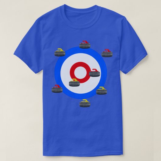 岩や箒のあるカーリングシート Tシャツ (デザイン正面)