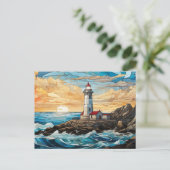 岩上のステンドグラス灯台 ポストカード (スタンド正面)