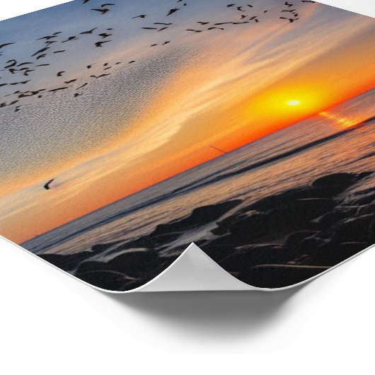 岩上の夕日 ポスター (角)