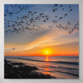 岩上の夕日 ポスター (正面)