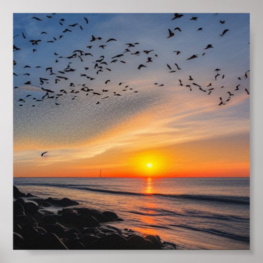 岩上の夕日 ポスター (正面)