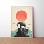 岩上の象 動物 自然 野生 アート ポスター